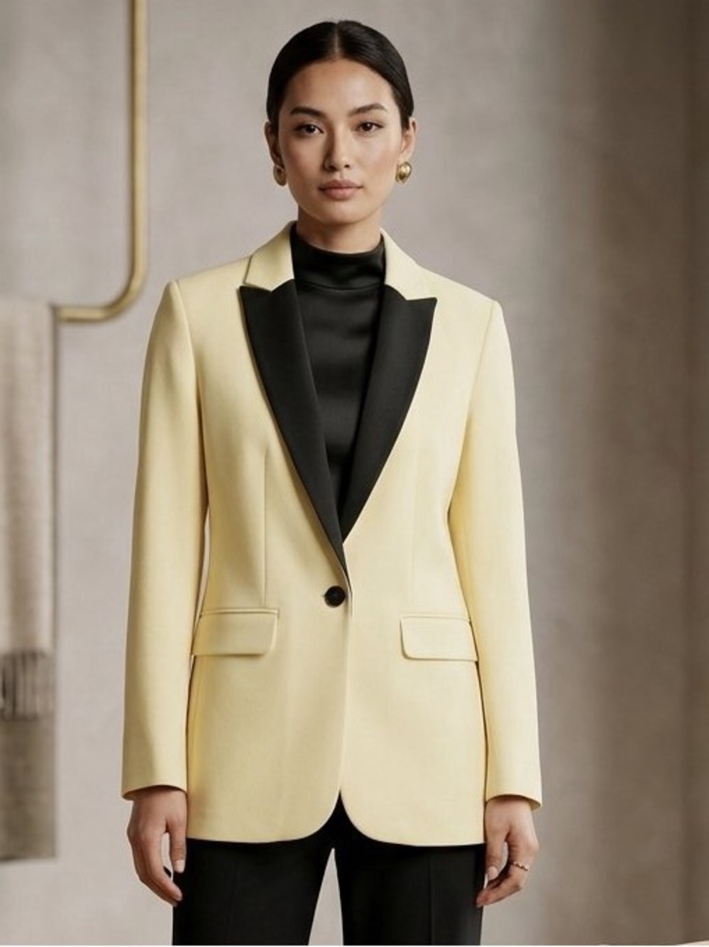 ASOS Design Contrast Lapel Tuxedo Blazer Jacket Yellow Black Size 0